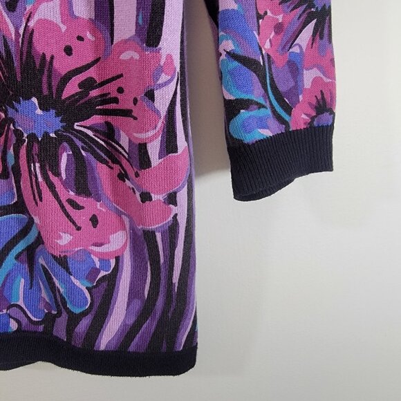 Bob Mackie Wearable Art Cardigan Womens XS Purple Floral 3/4 Sleeve Cotton Blend - Picture 6 of 6